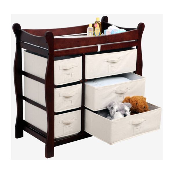 Sleigh Style Baby Changing Table with 6 Baskets – Cherry