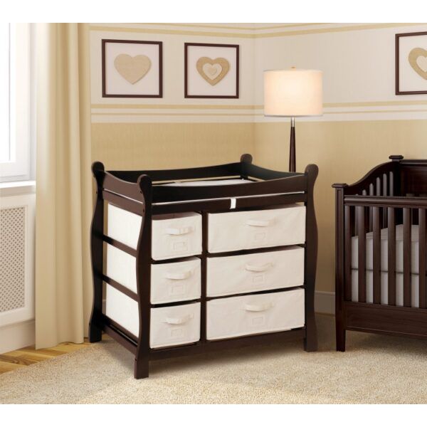 Sleigh Style Baby Changing Table with 6 Baskets – Espresso