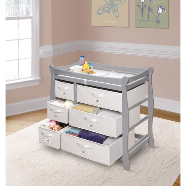 Sleigh Style Baby Changing Table with 6 Baskets – Gray