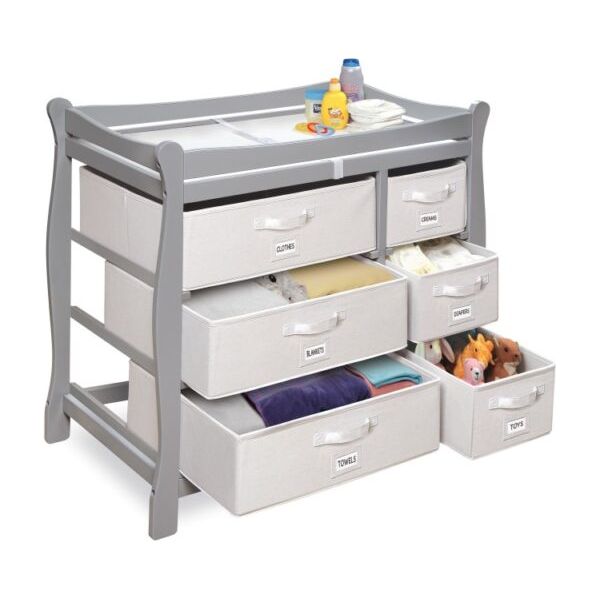 Sleigh Style Baby Changing Table with 6 Baskets – Gray