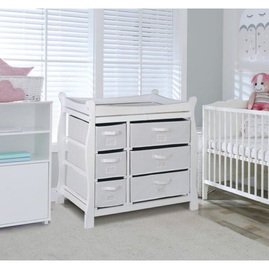 Sleigh Style Baby Changing Table with 6 Baskets – White