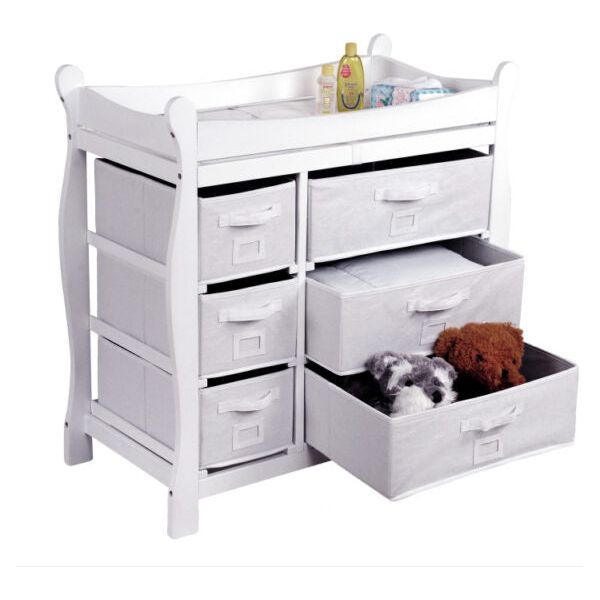 Sleigh Style Baby Changing Table with 6 Baskets – White