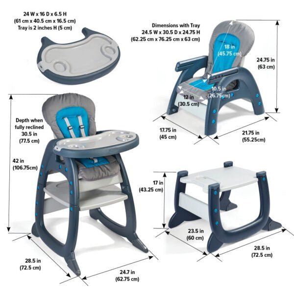 Envee II Baby High Chair with Playtable Conversion – Charcoal/Teal