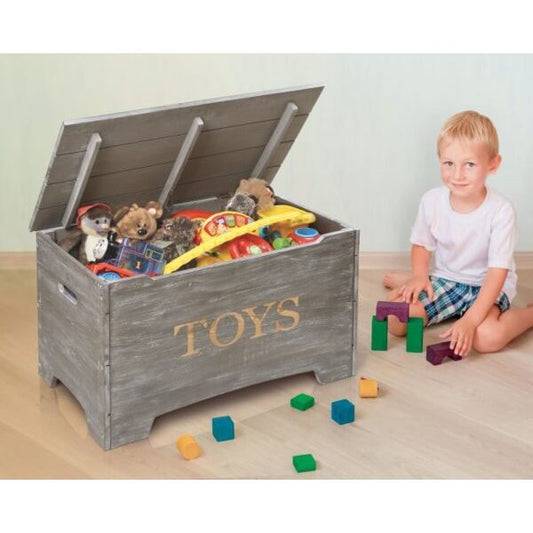 Solid Wood Rustic Toy Box – Vintage Gray