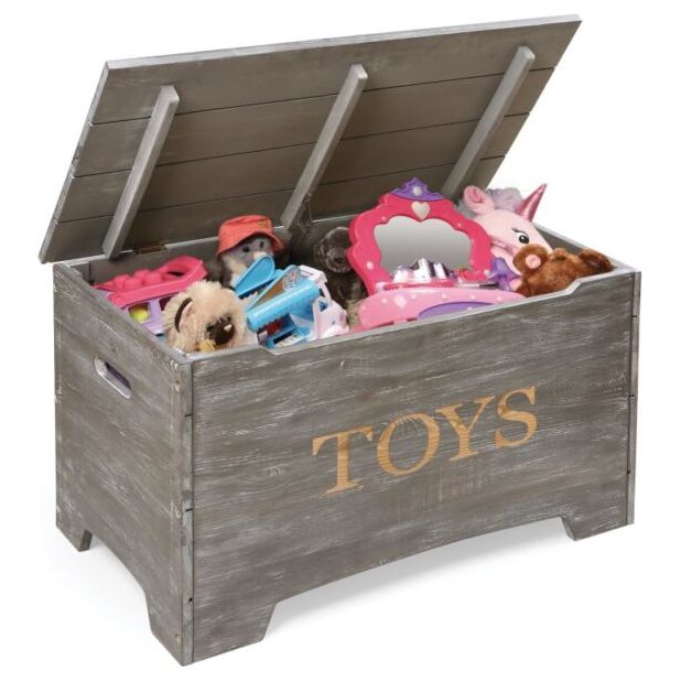 Solid Wood Rustic Toy Box – Vintage Gray