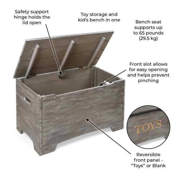 Solid Wood Rustic Toy Box – Vintage Gray