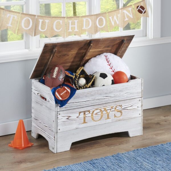 Solid Wood Rustic Toy Box – Distressed White