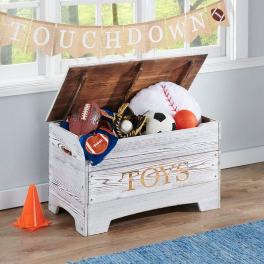 Solid Wood Rustic Toy Box – Distressed White