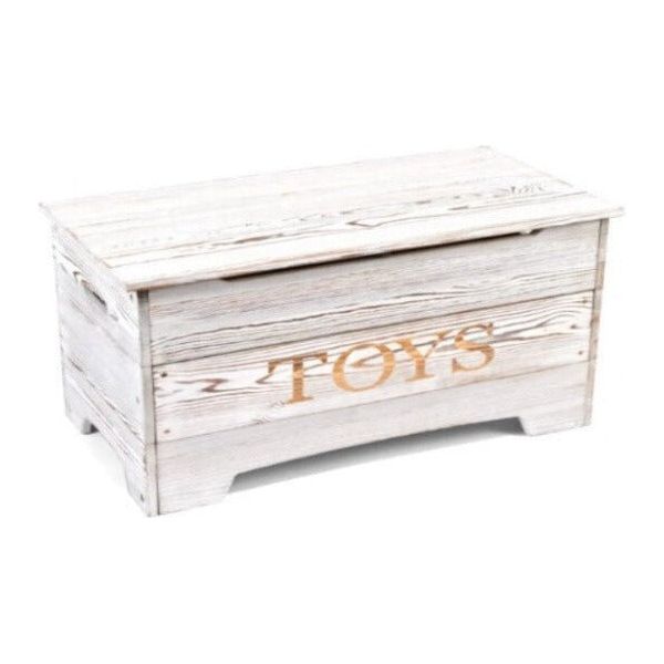 Solid Wood Rustic Toy Box – Distressed White