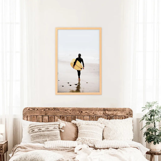 Yellow Surfboard Poster. Coastal Lifestyle Themed Print