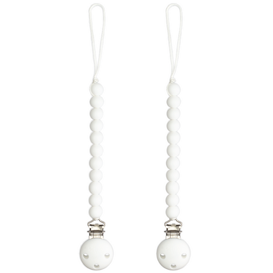 Pacifier Clips, 2 Pack by Comfy Cubs - White