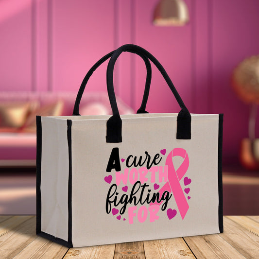 A Cure Worth Fighting For Cotton Canvas Tote Bag Cancer Support Group Tote Bag For Friends Motivational Gift Bag Cancer Awareness Tote Bag
