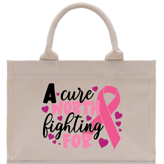 A Cure Worth Fighting For Cotton Canvas Tote Bag Cancer Support Group Tote Bag For Friends Motivational Gift Bag Cancer Awareness Tote Bag