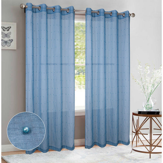 Bali 2-Pack Sheer Grommet Window Panels with Pearls, 76x95 Inches