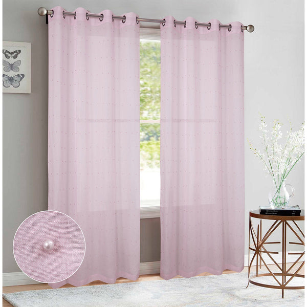 Bali 2-Pack Sheer Grommet Window Panels with Pearls, 76x95 Inches