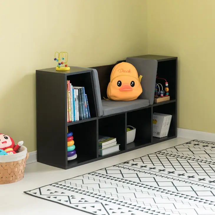 Modern Multi-Purpose Bookshelf with Storage Space and Cushioned Reading Nook