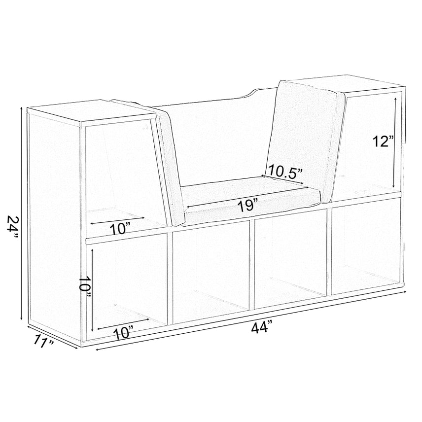 Modern Multi-Purpose Bookshelf with Storage Space and Cushioned Reading Nook