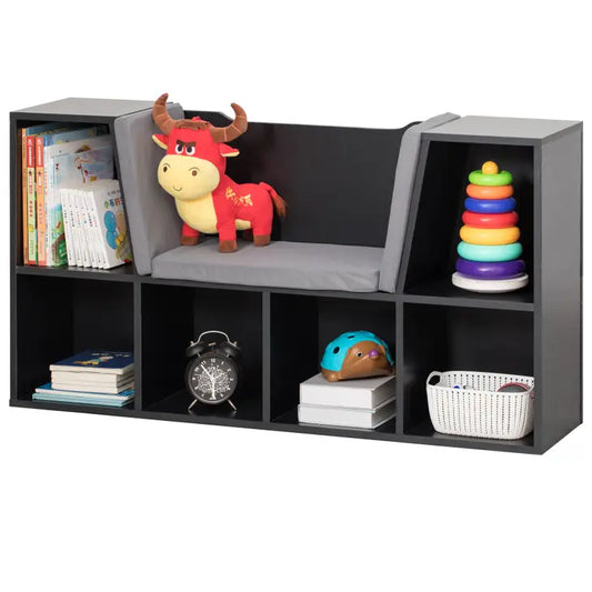 Modern Multi-Purpose Bookshelf with Storage Space and Cushioned Reading Nook