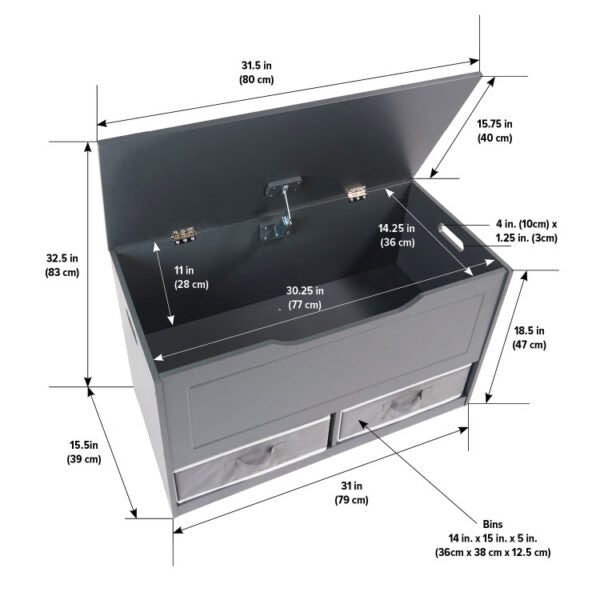 Up and Down Toy and Storage Box and Bench with Two Baskets – Charcoal