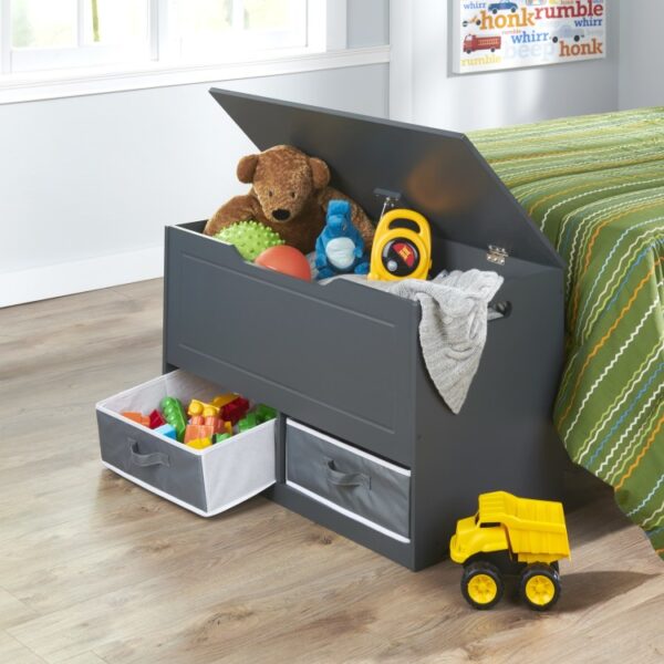 Up and Down Toy and Storage Box and Bench with Two Baskets – Charcoal