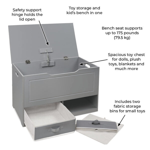 Up and Down Toy and Storage Box and Bench with Two Baskets – Gray