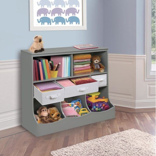 Combo Bin Storage Unit with Three Baskets – Gray