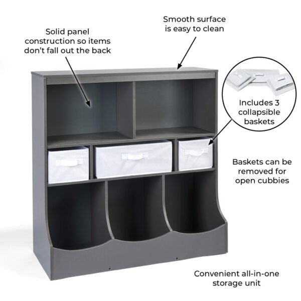 Combo Bin Storage Unit with Three Baskets – Charcoal